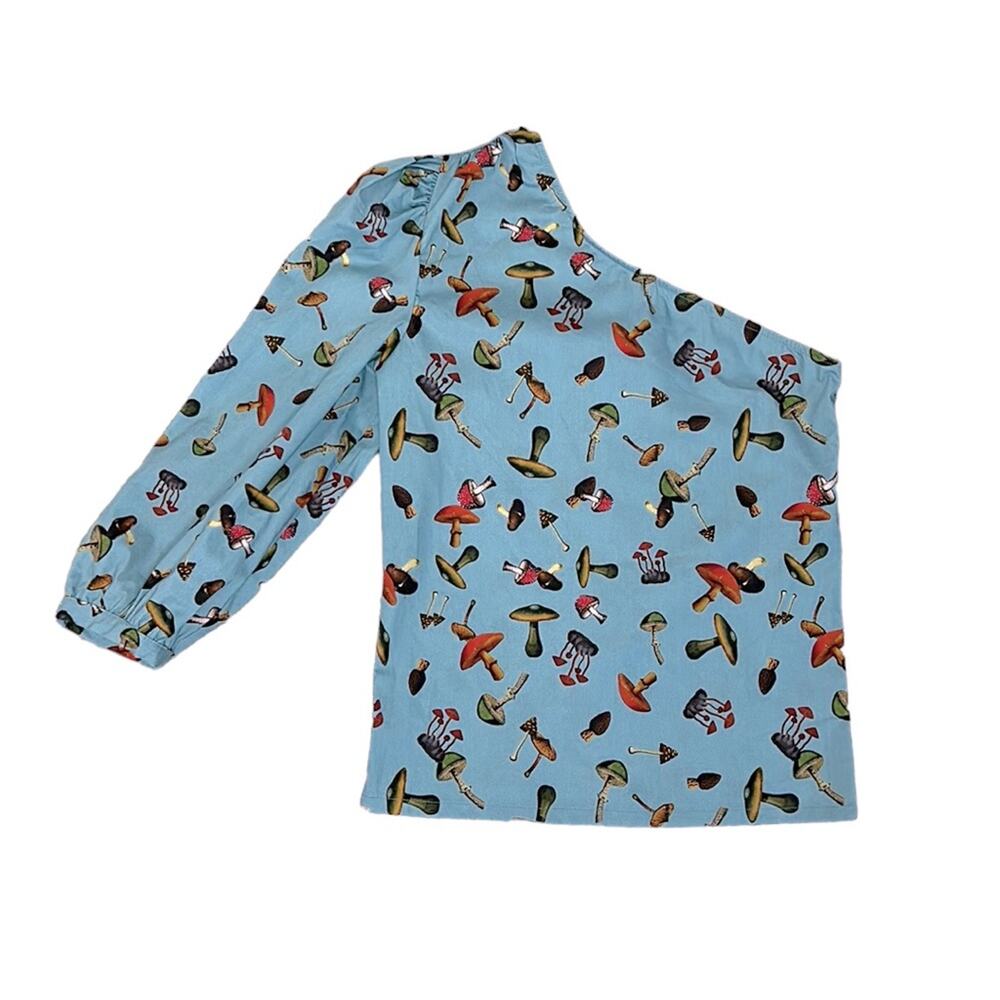 Never A Wallflower Blue One Shoulder Mushroom Blouse Women’s size XS